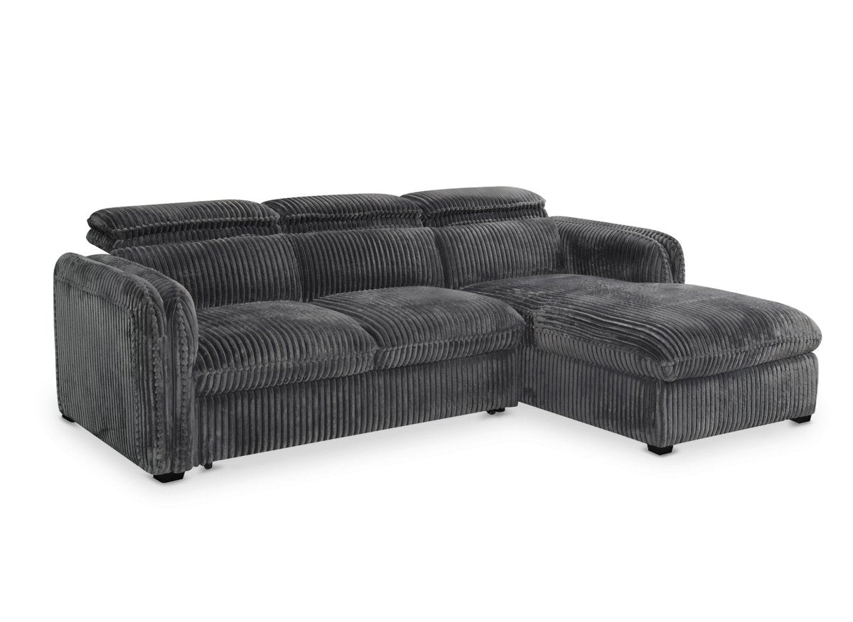 Canapé d'angle convertible en velours côtelé épais gris ISABELLA - Angle droit - DécoInParis