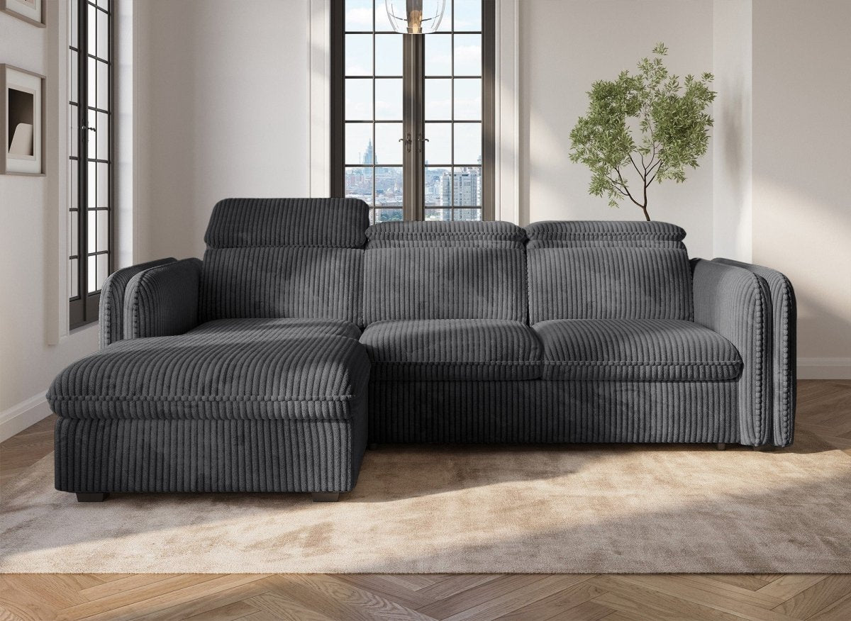 Canapé d'angle convertible en velours côtelé épais gris ISABELLA - Angle gauche - DécoInParis