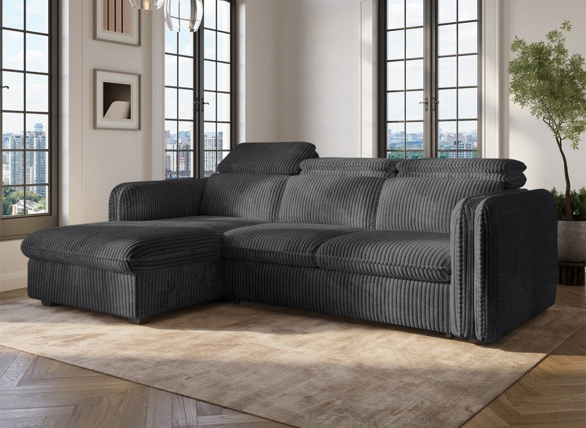 Canapé d'angle convertible en velours côtelé épais gris ISABELLA - Angle gauche - DécoInParis