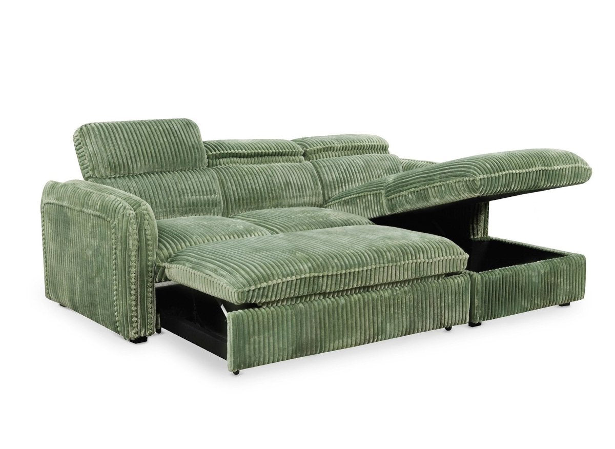 Canapé d'angle convertible en velours côtelé épais vert clair ISABELLA - Angle droit - DécoInParis