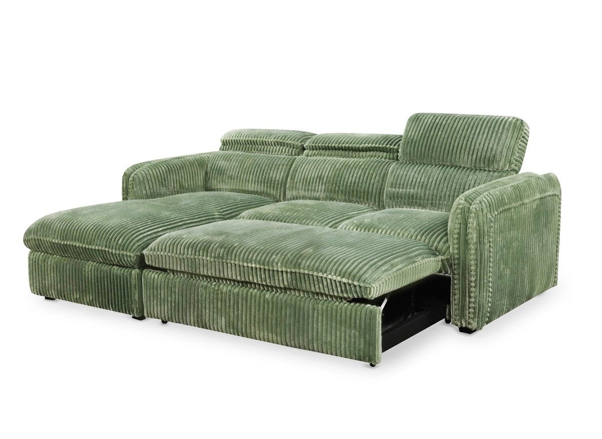 Canapé d'angle convertible en velours côtelé épais vert clair ISABELLA - Angle gauche - DécoInParis