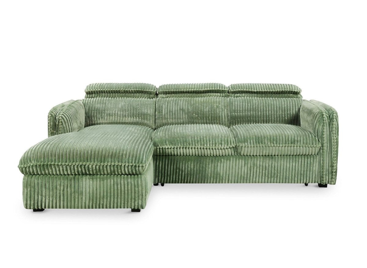 Canapé d'angle convertible en velours côtelé épais vert clair ISABELLA - Angle gauche - DécoInParis