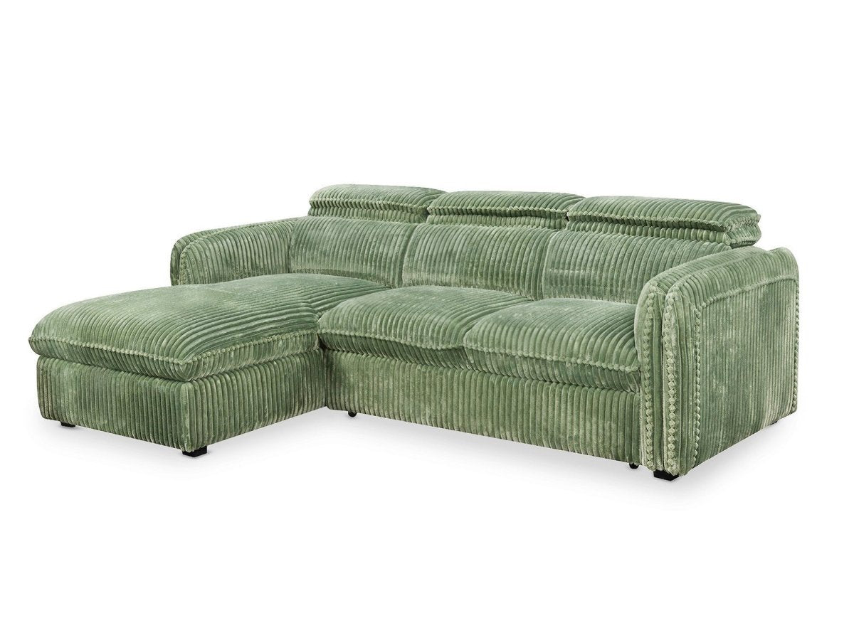 Canapé d'angle convertible en velours côtelé épais vert clair ISABELLA - Angle gauche - DécoInParis