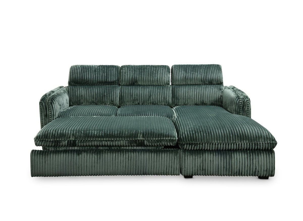 Canapé d'angle convertible en velours côtelé épais vert ISABELLA - Angle droit - DécoInParis