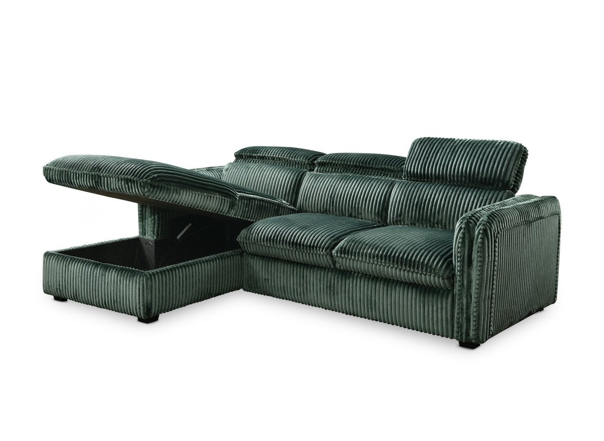 Canapé d'angle convertible en velours côtelé épais vert ISABELLA - Angle gauche - DécoInParis