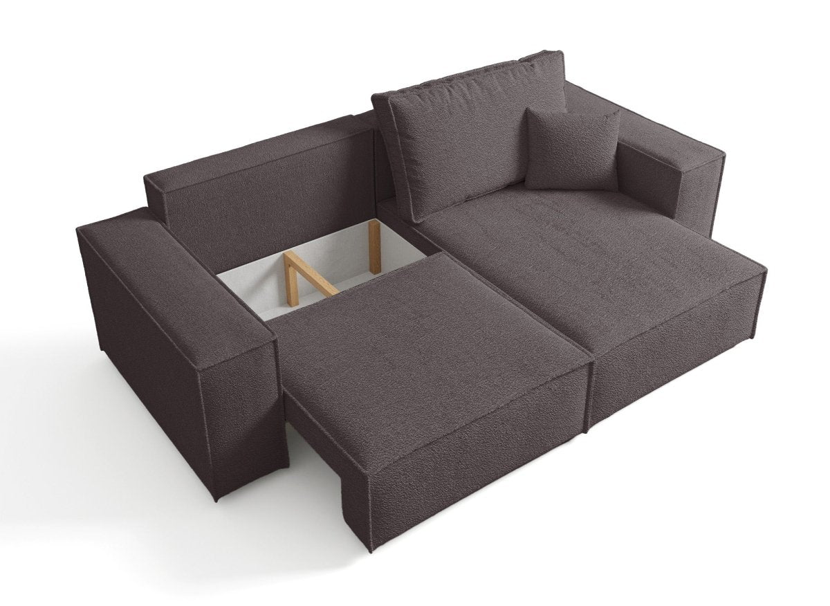 Canapé d'angle convertible et réversible avec coffre en tissu bouclette marron JADE MINI - DécoInParis