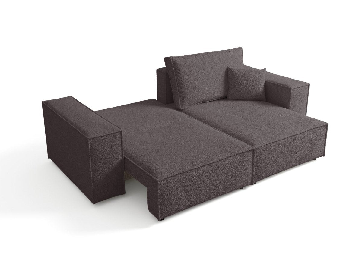 Canapé d'angle convertible et réversible avec coffre en tissu bouclette marron JADE MINI - DécoInParis