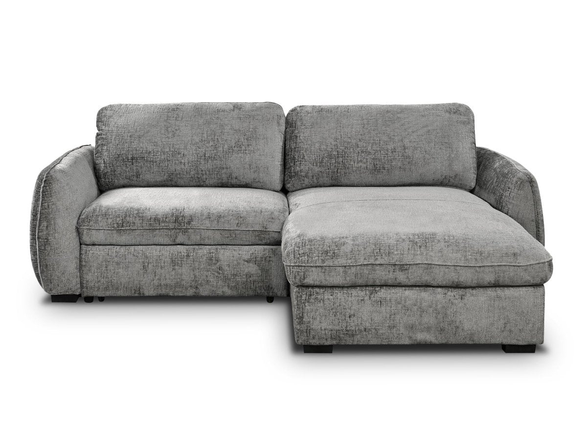 Canapé d'angle convertible et réversible avec coffre en velours chiné gris LIORA - DécoInParis