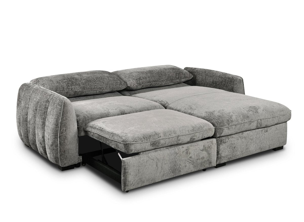 Canapé d'angle convertible et réversible avec coffre en velours chiné gris LIORA - DécoInParis