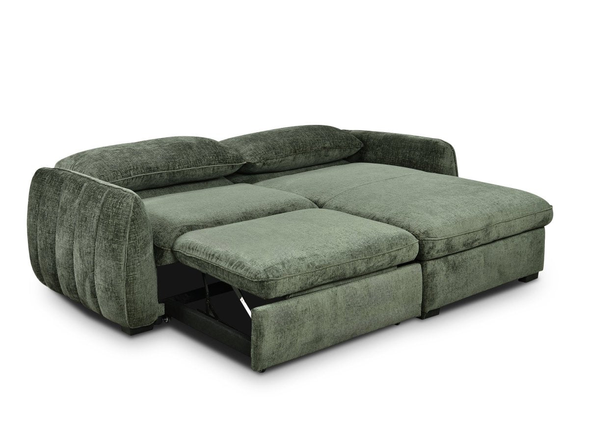 Canapé d'angle convertible et réversible avec coffre en velours chiné vert kaki LIORA - DécoInParis