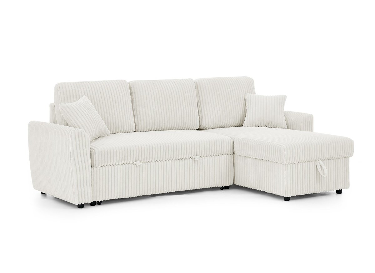 Canapé d'angle convertible et réversible avec coffre en velours côtelé épais beige ADRYEN - DécoInParis