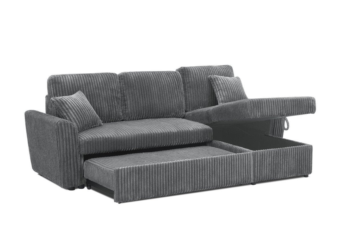 Canapé d'angle convertible et réversible avec coffre en velours côtelé épais gris ADRYEN - DécoInParis