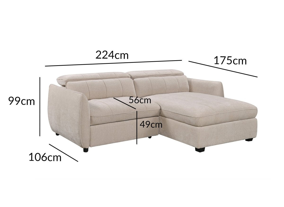 Canapé d'angle convertible et réversible avec coffre en velours tissé beige MADALENA - DécoInParis