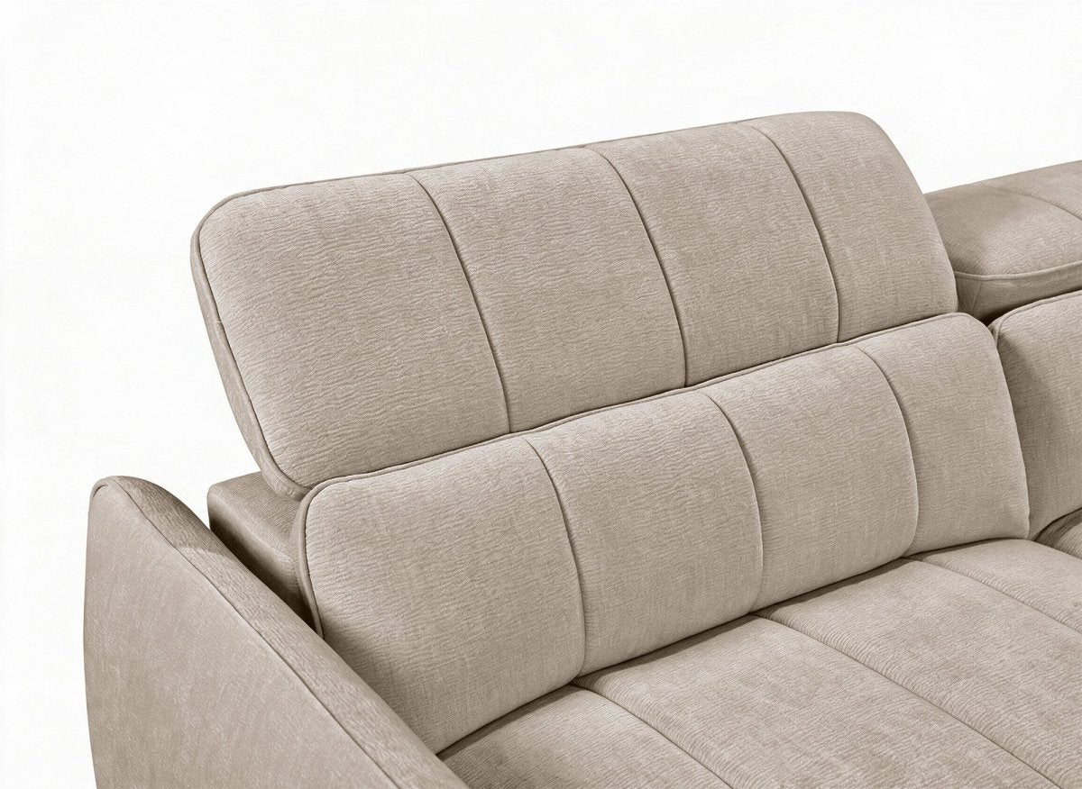 Canapé d'angle convertible et réversible avec coffre en velours tissé taupe MADALENA - DécoInParis
