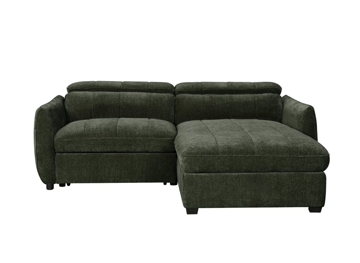 Canapé d'angle convertible et réversible avec coffre en velours tissé vert olive MADALENA - DécoInParis