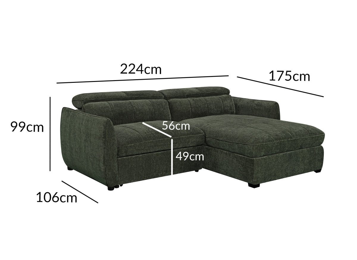 Canapé d'angle convertible et réversible avec coffre en velours tissé vert olive MADALENA - DécoInParis