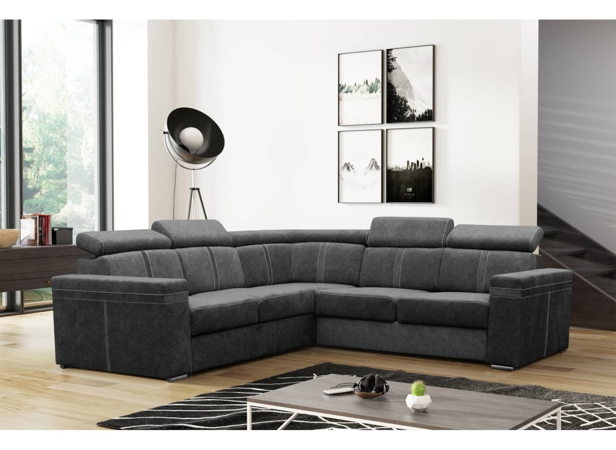 Canapé d'angle convertible et réversible en tissu gris foncé MERYL - DécoInParis