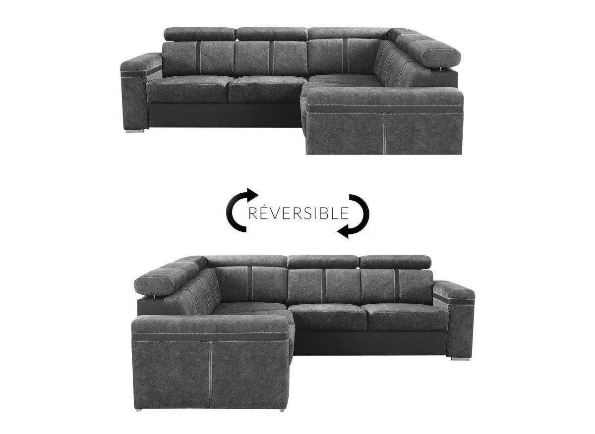 Canapé d'angle convertible et réversible en tissu gris foncé MERYL - DécoInParis