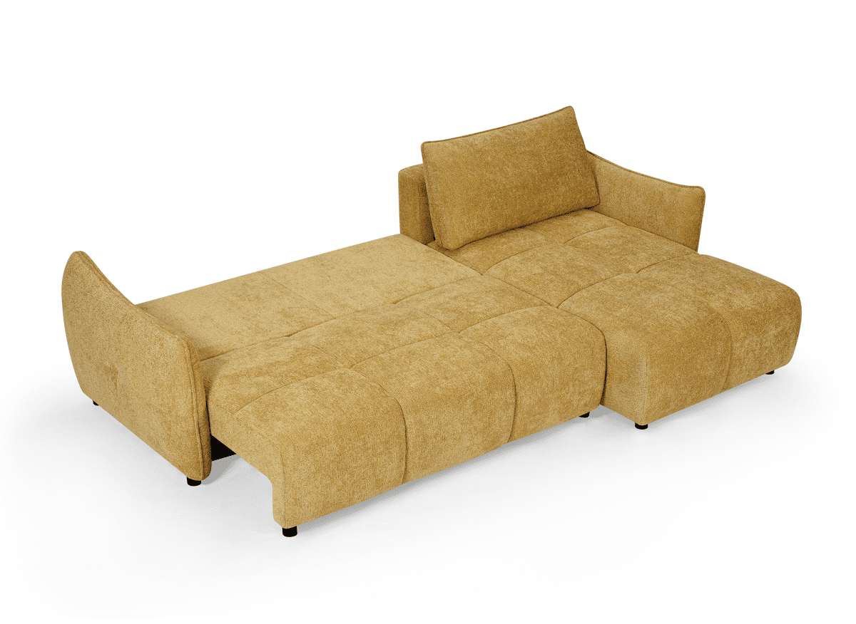 Canapé d'angle convertible et réversible en velours chiné jaune MYSA - DécoInParis