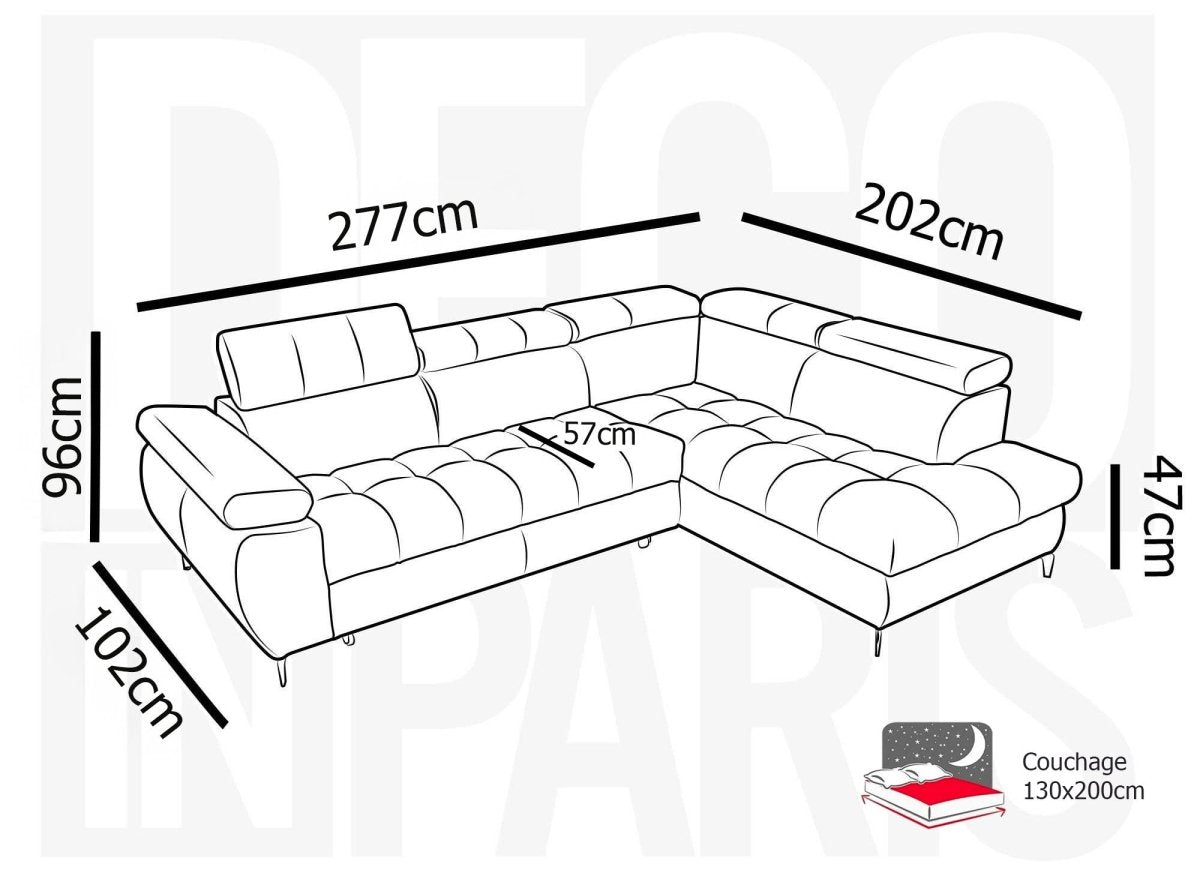 Canapé d'angle convertible matelassé avec coffre en velours gris LUCIANO - Angle droit - DécoInParis