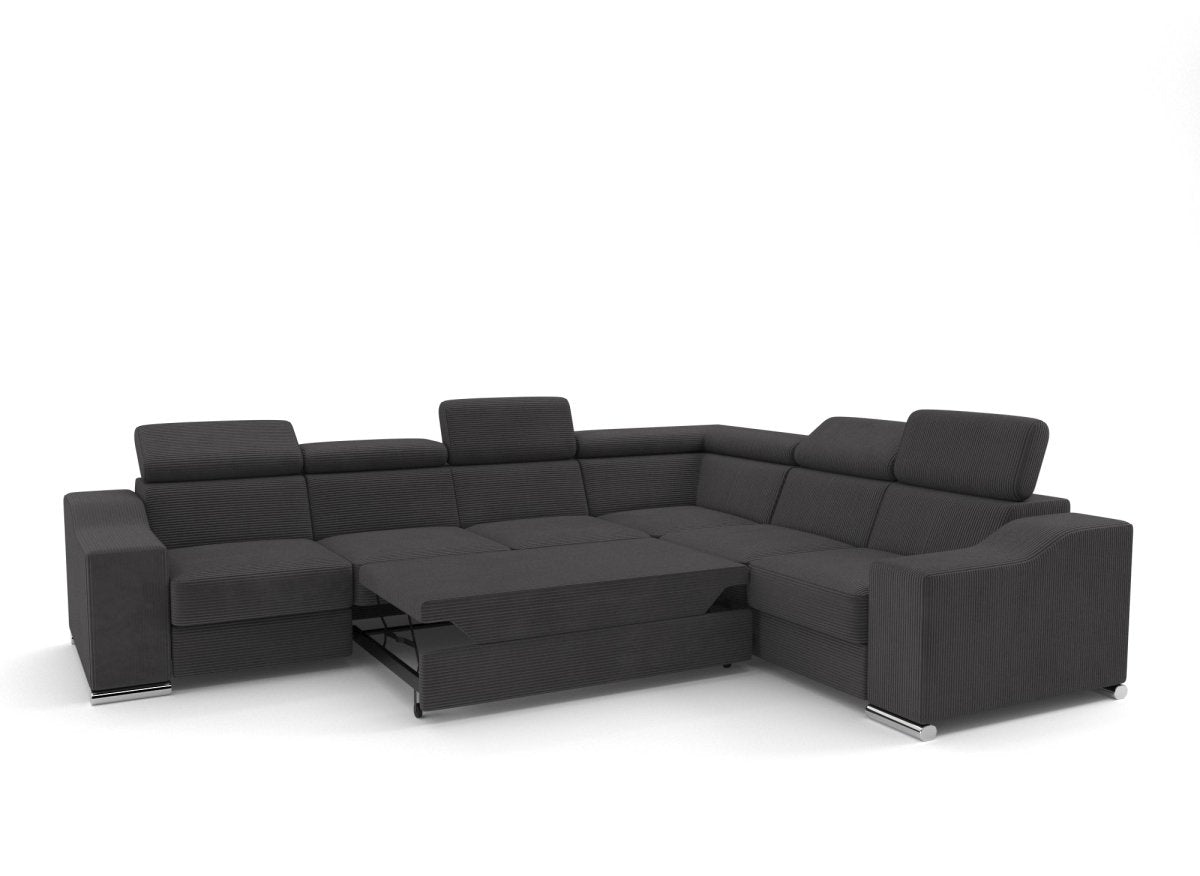 Canapé d'angle convertible réversible en velours côtelé gris anthracite LEONIE - DécoInParis