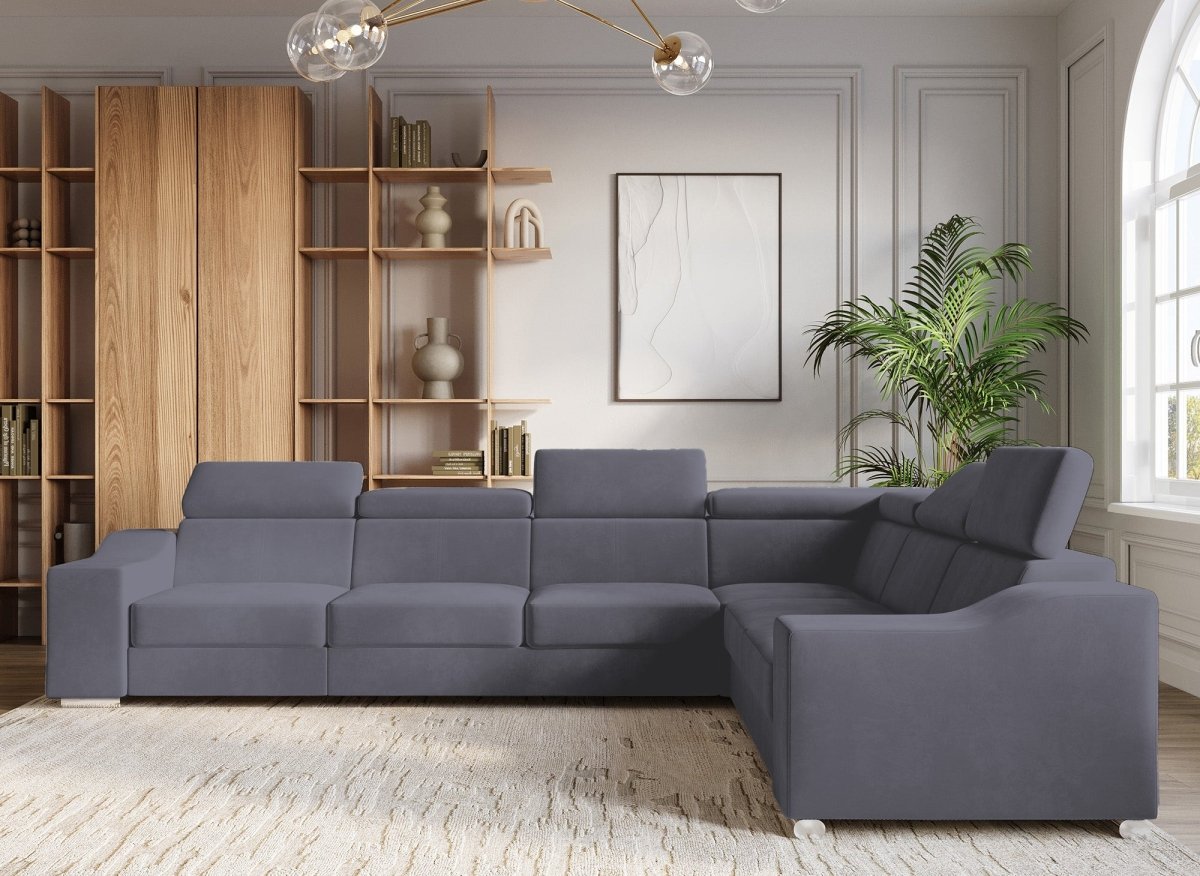 Canapé d'angle convertible réversible en velours gris LEONIE - DécoInParis