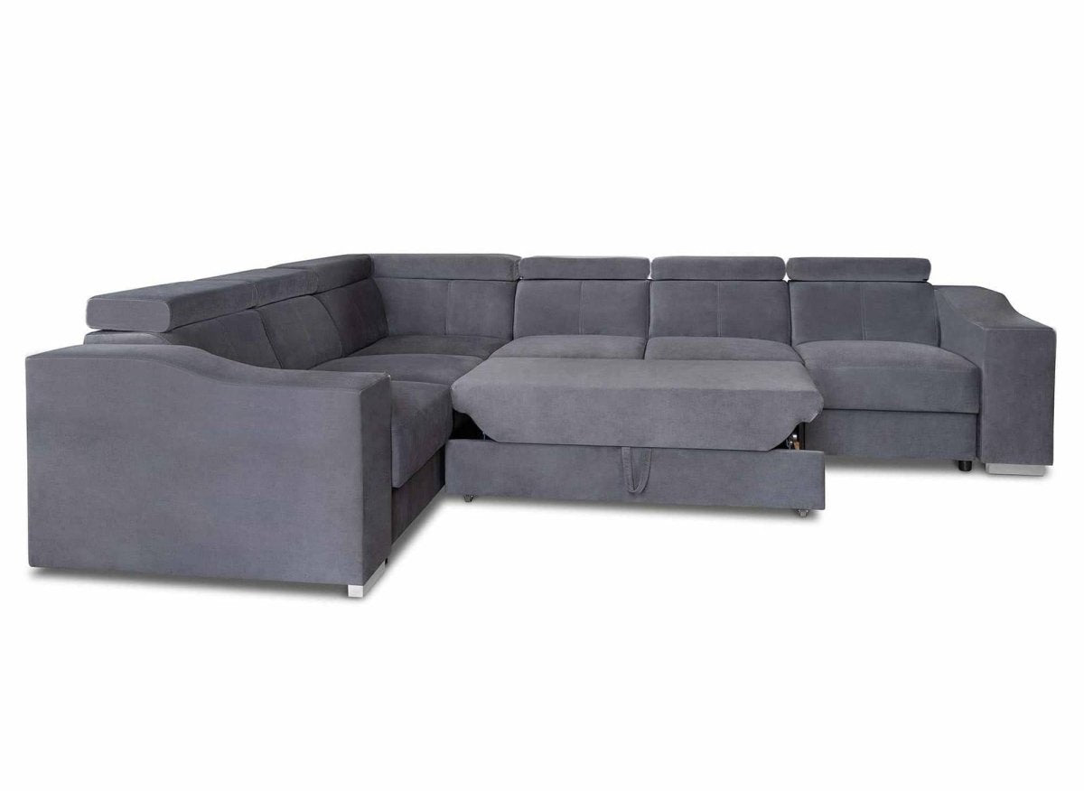 Canapé d'angle convertible réversible en velours gris LEONIE - DécoInParis