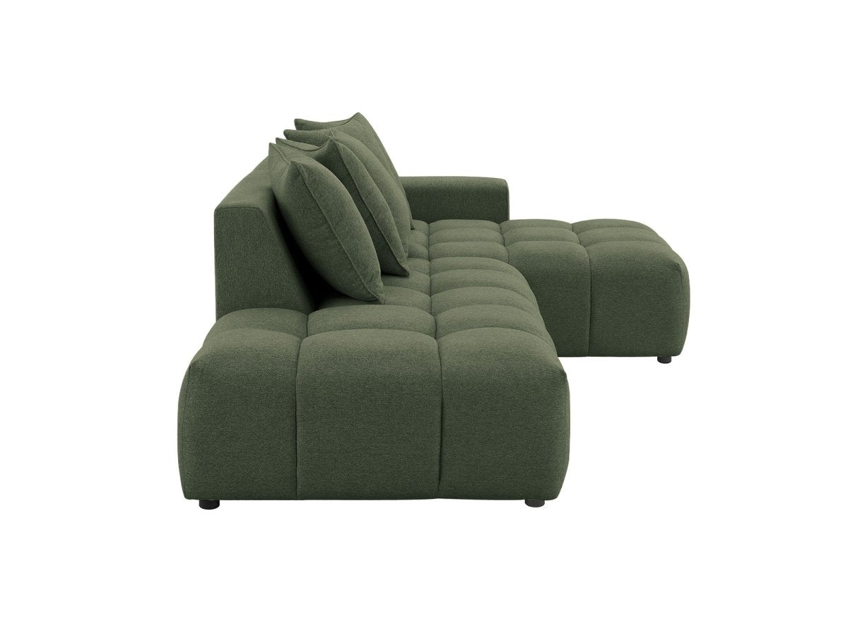 Canapé d'angle en tissu texturé vert olive CLARISSE - Angle droit - DécoInParis