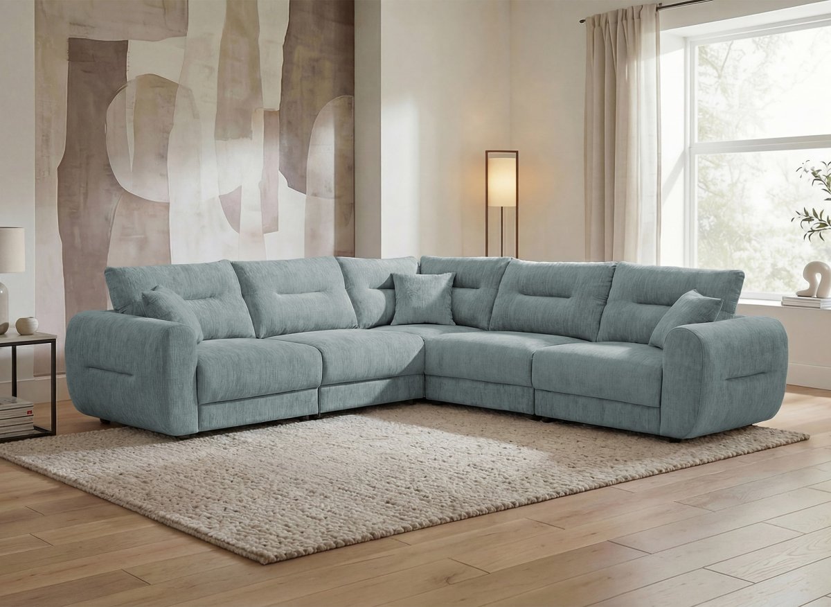 Canapé d'angle en velours chiné bleu BALIANE - DécoInParis