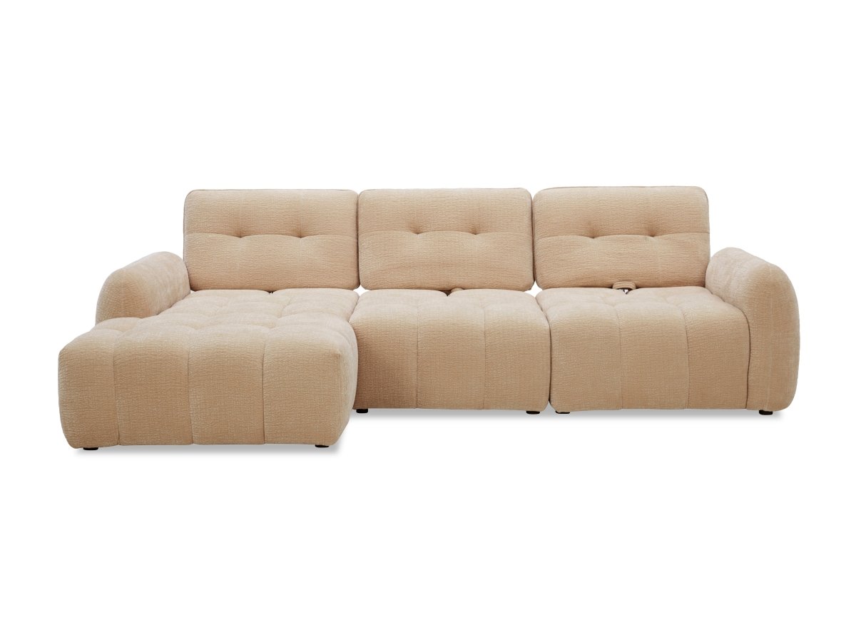 Canapé d'angle en velours tissé beige avec dossier réglable ADONIS - Angle gauche - DécoInParis