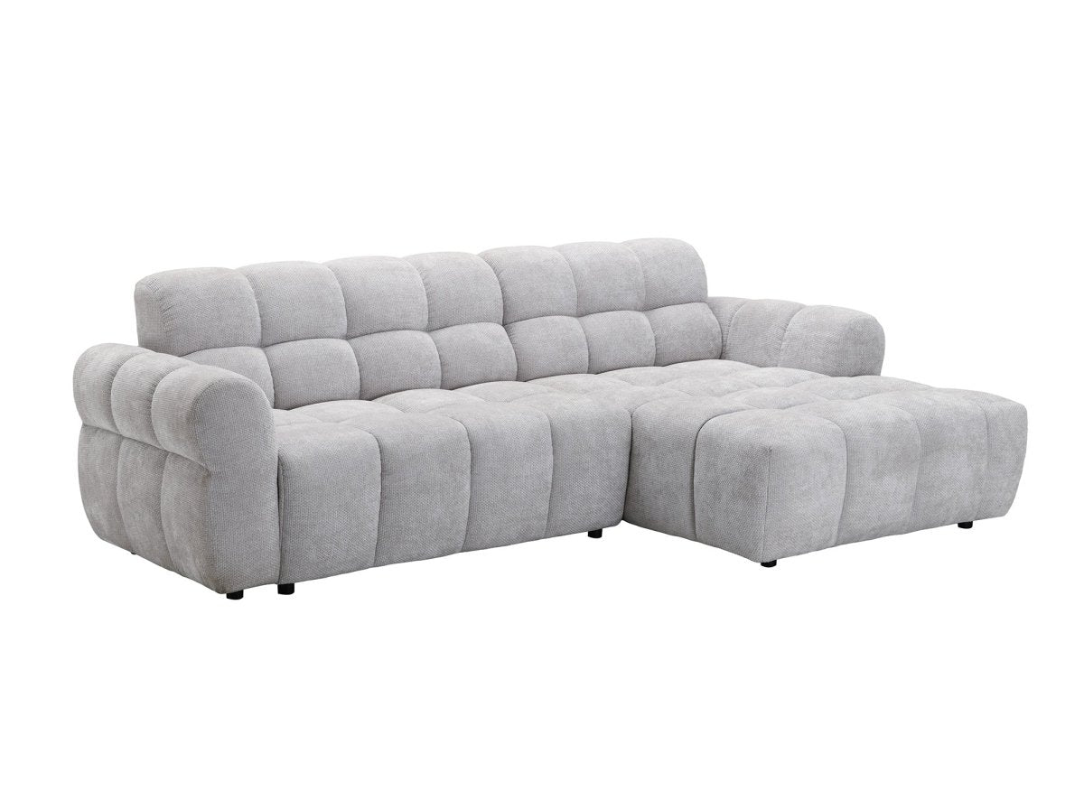 Canapé d'angle fixe en velours texturé gris clair JAROD - Angle droit - DécoInParis