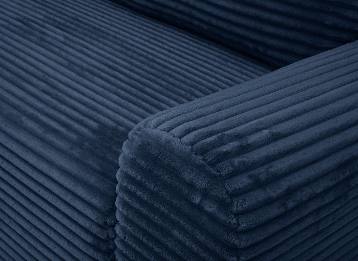 Canapé d'angle gauche convertible avec coffre en velours côtelé épais bleu foncé BALI - Angle gauche - DécoInParis