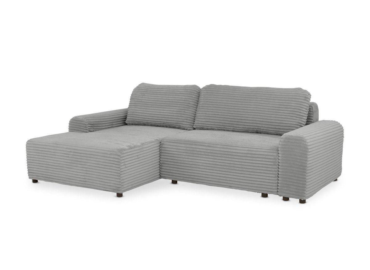 Canapé d'angle gauche convertible avec coffre en velours côtelé épais gris clair BALI - Angle gauche - DécoInParis