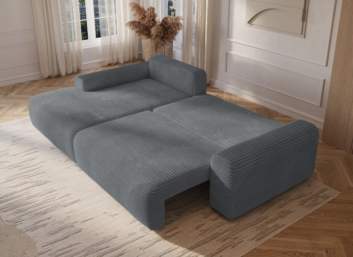 Canapé d'angle gauche convertible avec coffre en velours côtelé épais gris foncé BALI - Angle gauche - DécoInParis