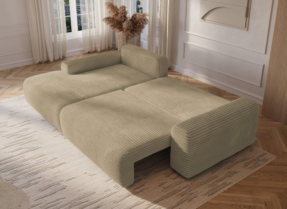 Canapé d'angle gauche convertible avec coffre en velours côtelé épais taupe BALI - Angle gauche - DécoInParis