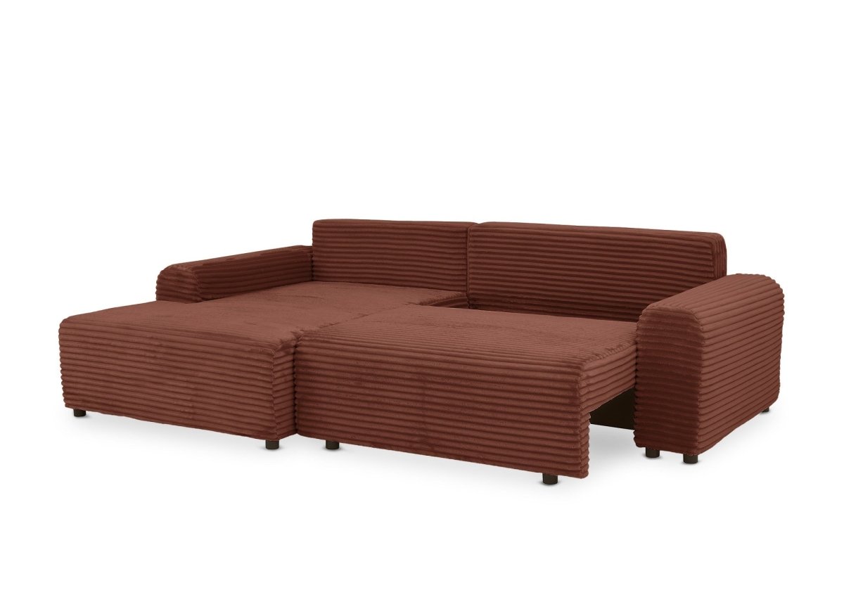 Canapé d'angle gauche convertible avec coffre en velours côtelé épais terracotta BALI - Angle gauche - DécoInParis