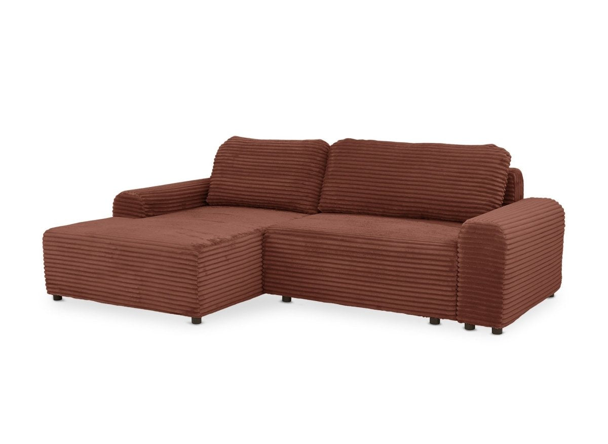 Canapé d'angle gauche convertible avec coffre en velours côtelé épais terracotta BALI - Angle gauche - DécoInParis