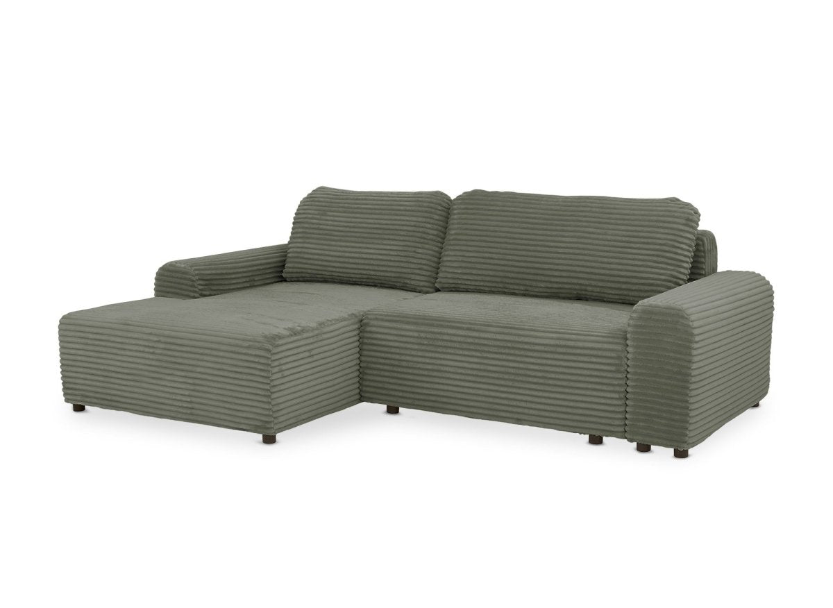Canapé d'angle gauche convertible avec coffre en velours côtelé épais vert kaki BALI - Angle gauche - DécoInParis
