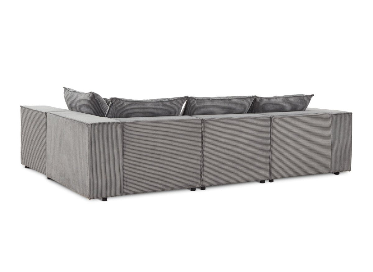 Canapé d'angle modulable avec 1 pouf en velours côtelé épais gris HARLEM XL - DécoInParis