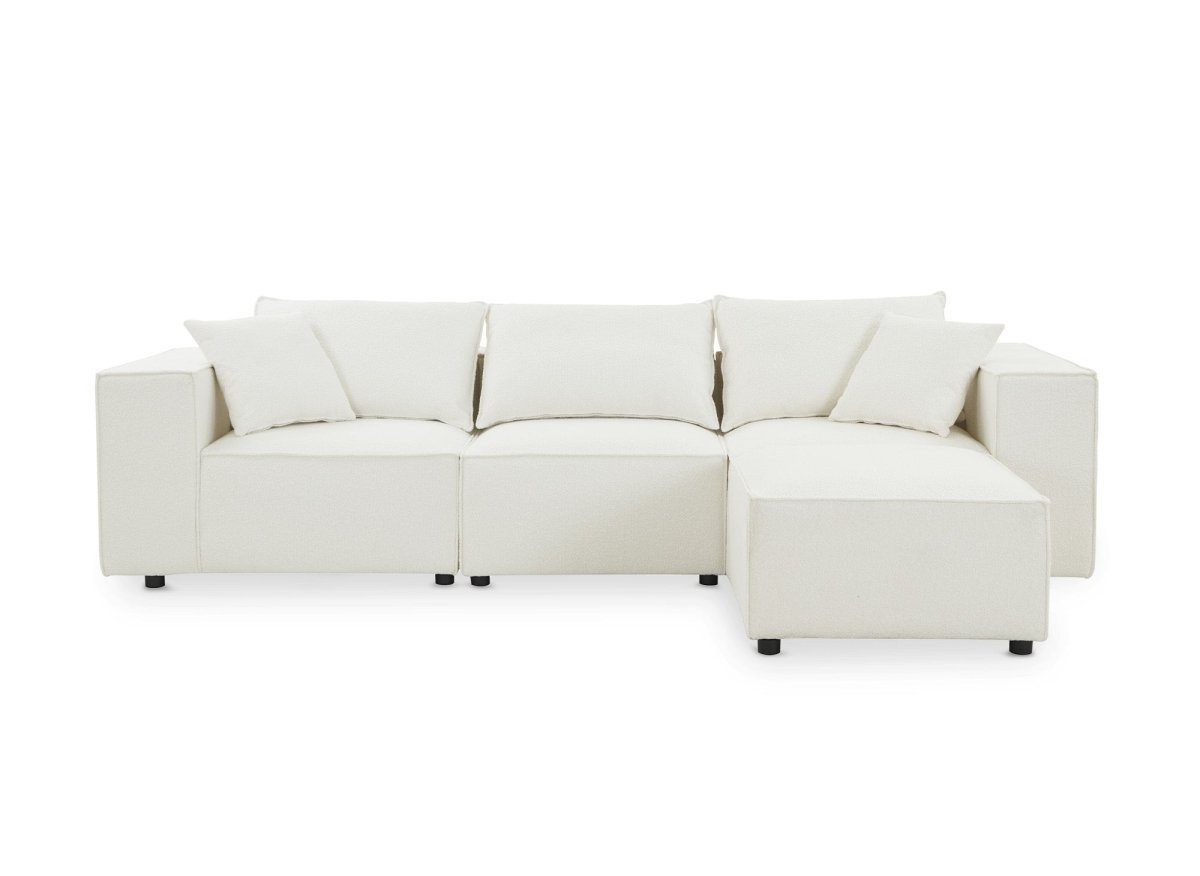 Canapé d'angle modulable en tissu effet peau de mouton blanc écru HARLEM - DécoInParis