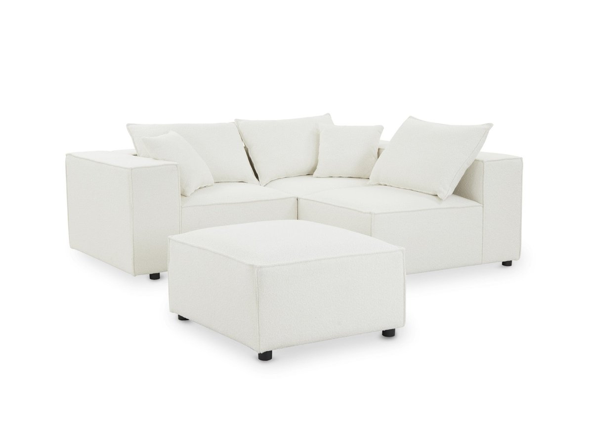 Canapé d'angle modulable en tissu effet peau de mouton blanc écru HARLEM - DécoInParis