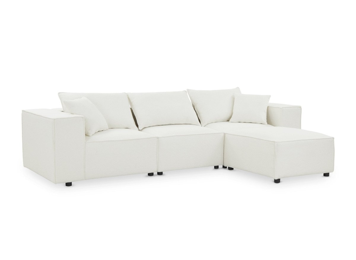 Canapé d'angle modulable en tissu effet peau de mouton blanc écru HARLEM - DécoInParis