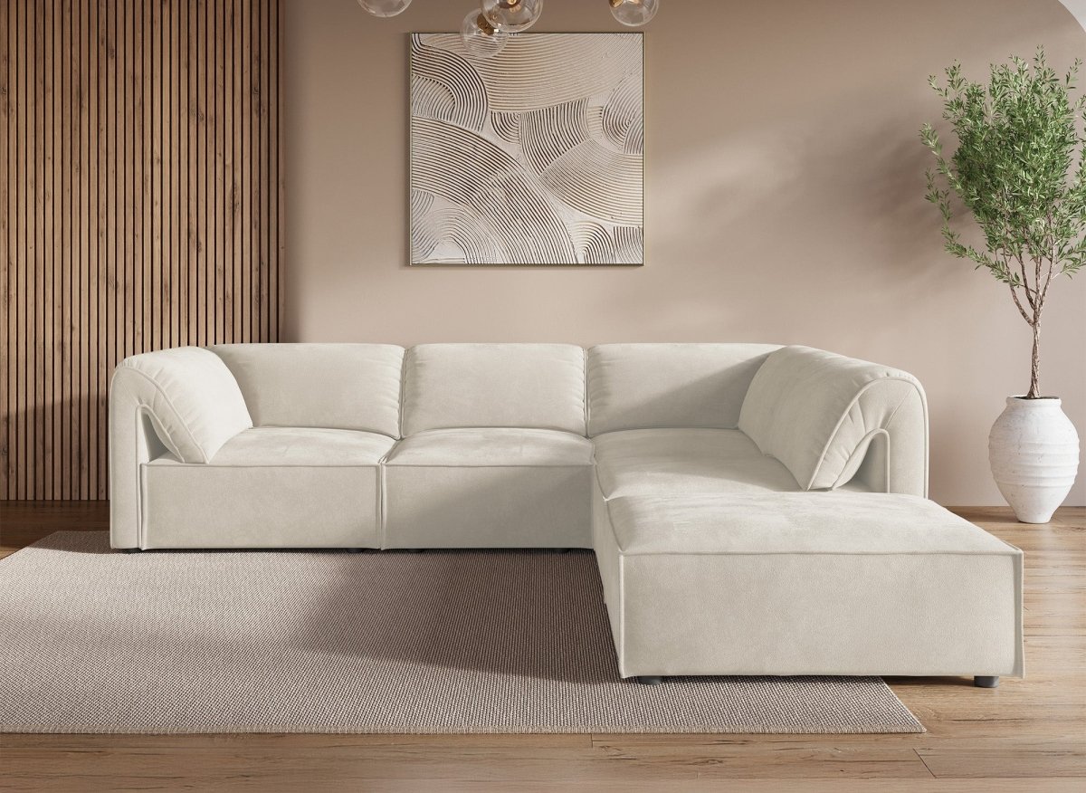 Canapé d'angle modulable en velours beige HARINA - DécoInParis