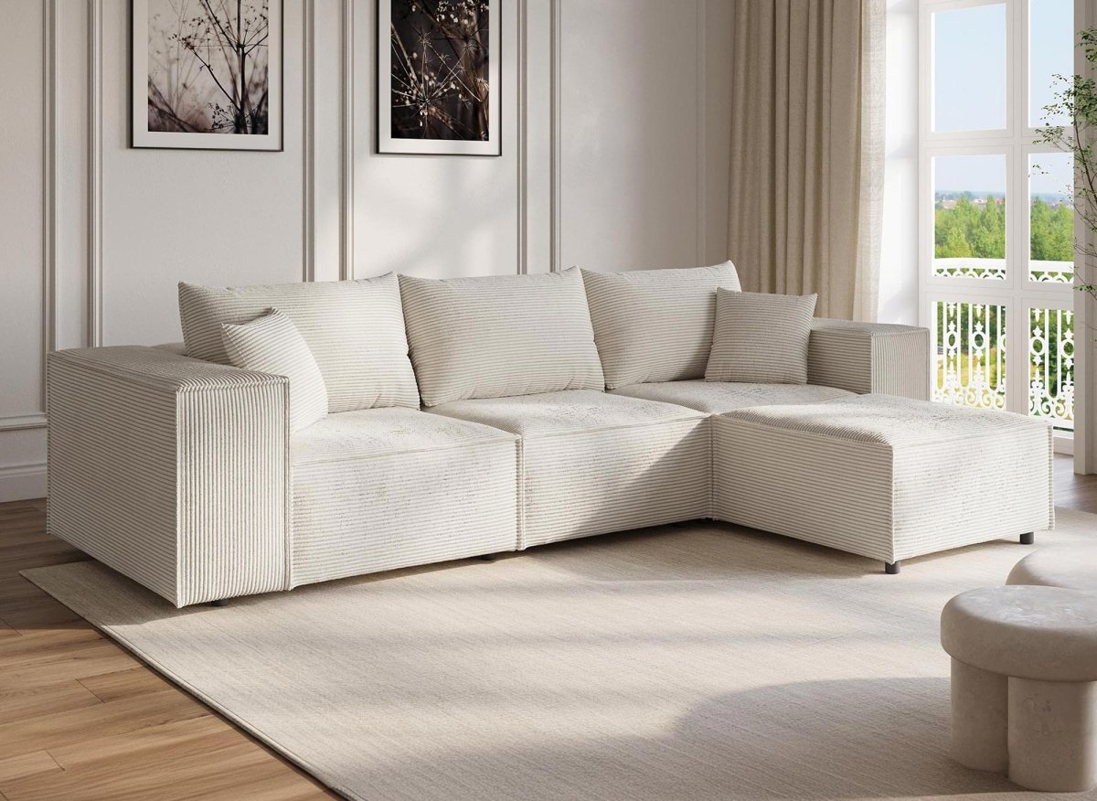 Canapé d'angle modulable en velours côtelé épais beige HARLEM - DécoInParis