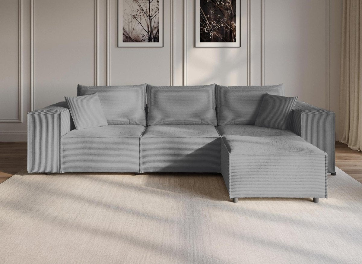 Canapé d'angle modulable en velours côtelé épais gris HARLEM - DécoInParis