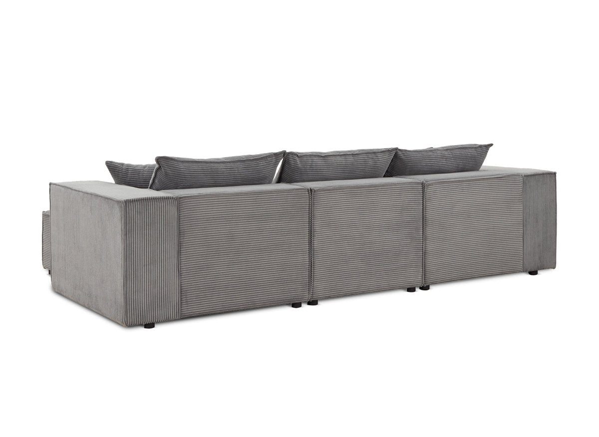 Canapé d'angle modulable en velours côtelé épais gris HARLEM - DécoInParis