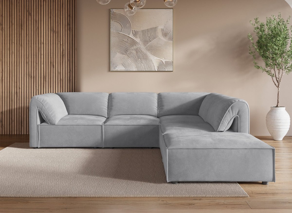 Canapé d'angle modulable en velours gris HARINA - DécoInParis