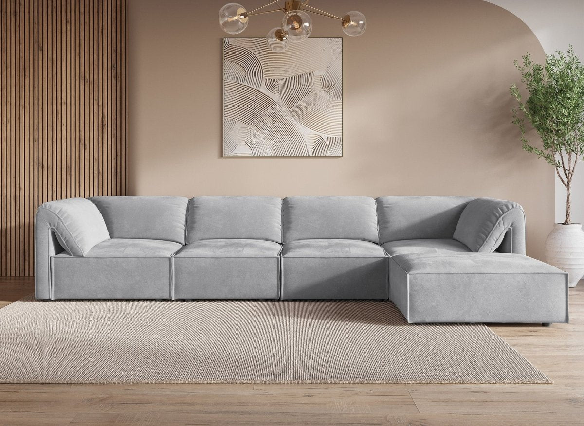 Canapé d'angle modulable en velours gris HARINA - DécoInParis