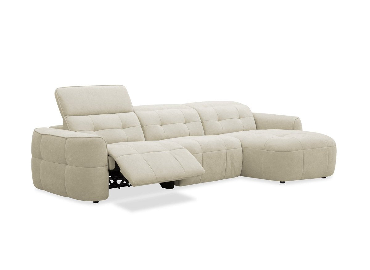 Canapé d'angle relax électrique en tissu beige FERDINAND - Angle droit - DécoInParis