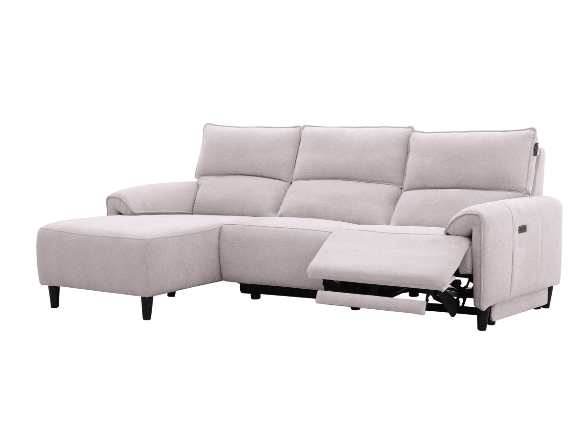 Canapé d’angle relax électrique en tissu beige LUDMILA - Angle gauche - DécoInParis